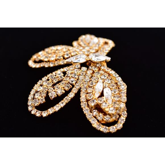 Vintage Rhinestone Butterfly Bow Hair Clip Gold Crystal Barrette Bridal Hair main image 6
